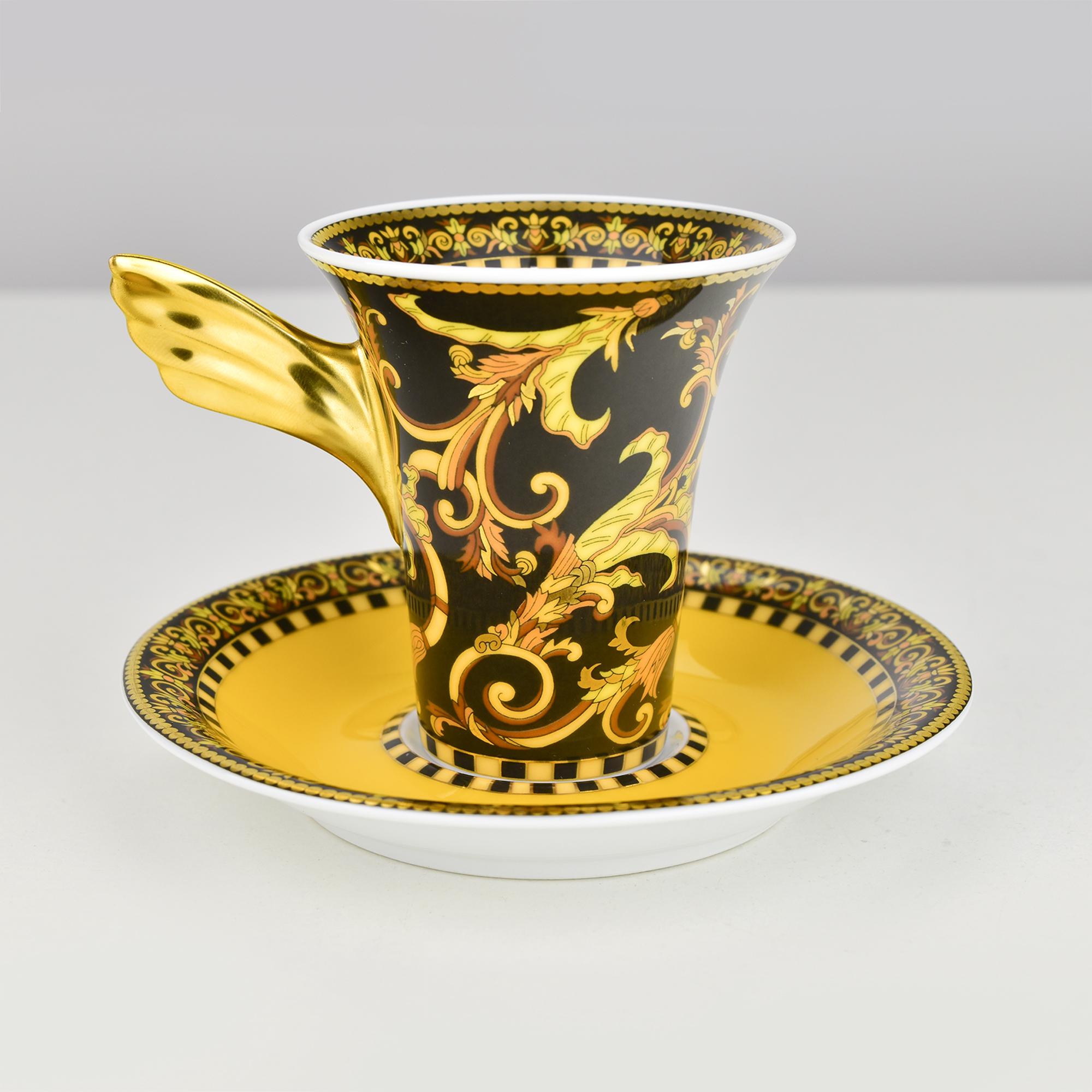 Rosenthal Versace Barocco Espresso Mocha Cup & Saucer Gold Paul Wunderlich (Vergoldet) im Angebot