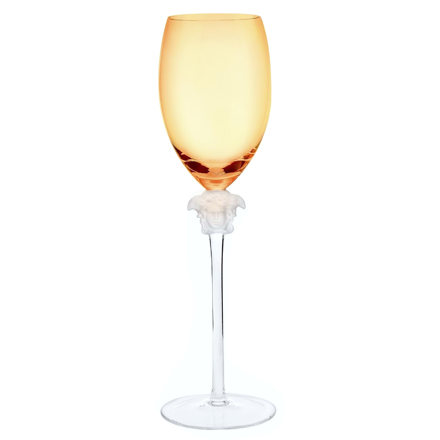 Rosenthal Versace medusa Lumiere amber crystal wine glass set of five, white. Stunning long stem crystal white wine glass manufactured by the Rosenthal Glass Company.

The wine hock stands approximately 10 1/4