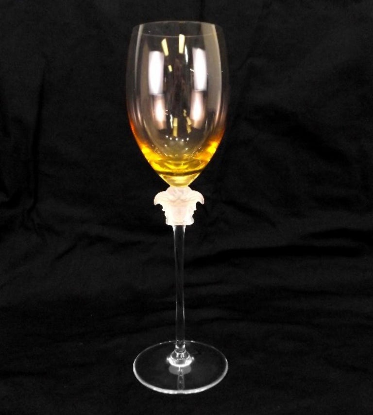 German Rosenthal Versace Medusa Lumiere Amber Crystal Wine Glass Set of Five, White For Sale