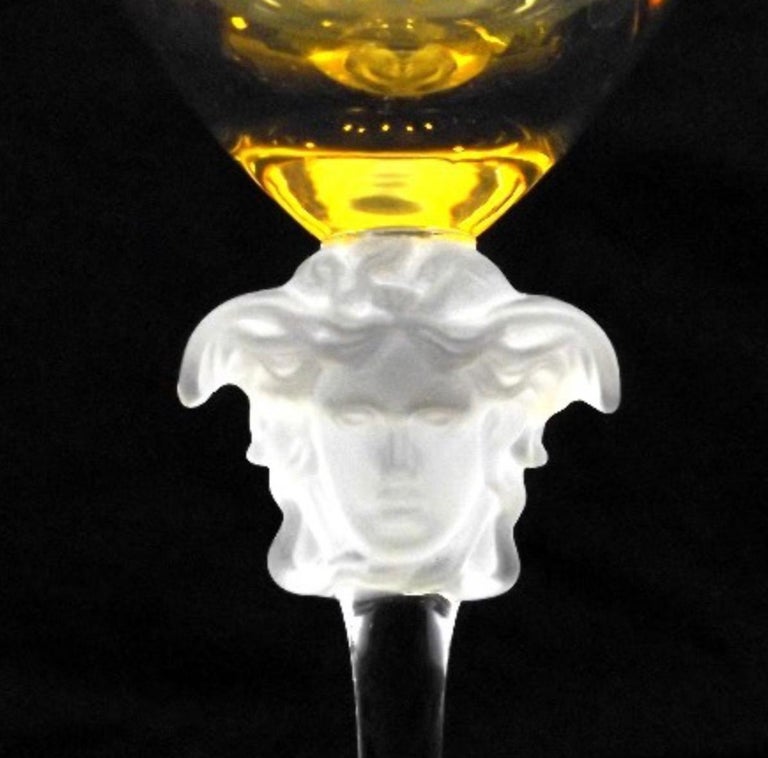 Rosenthal Versace Medusa Lumiere Amber Crystal Wine Glass Set of Five, White In Good Condition For Sale In Brooklyn, NY