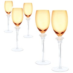 Rosenthal Versace Medusa Lumiere Amber Crystal Wine Glass Set of Five, White