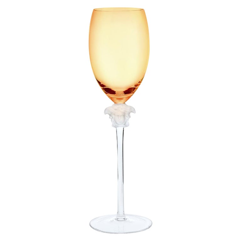 Rosenthal Versace Medusa Lumiere Amber Crystal Wine Glass, White, Frosted Stem For Sale