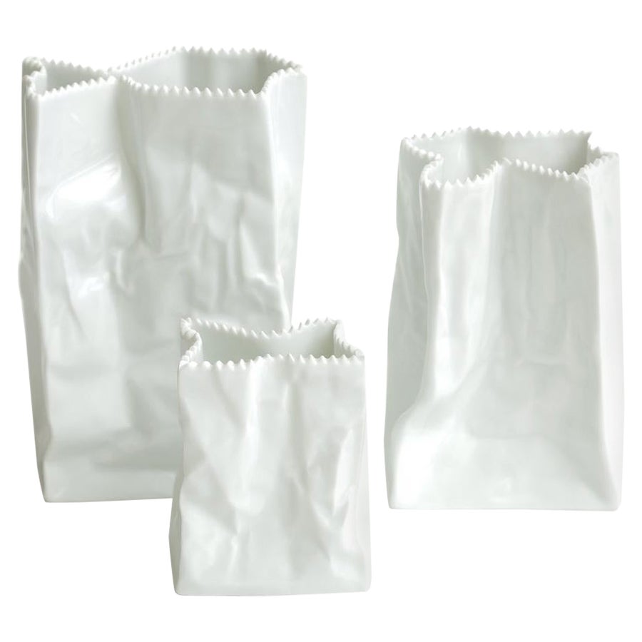 Set von 3 skulpturalen Vintage Wirkkala Keramik-Do Not Litter Papiertaschen von Rosenthal