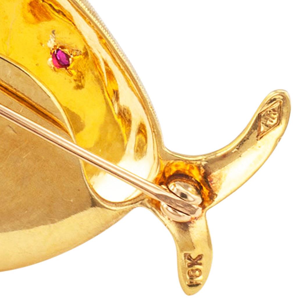 Modern Rosenthal Whale Brooch Diamonds Ruby Gold
