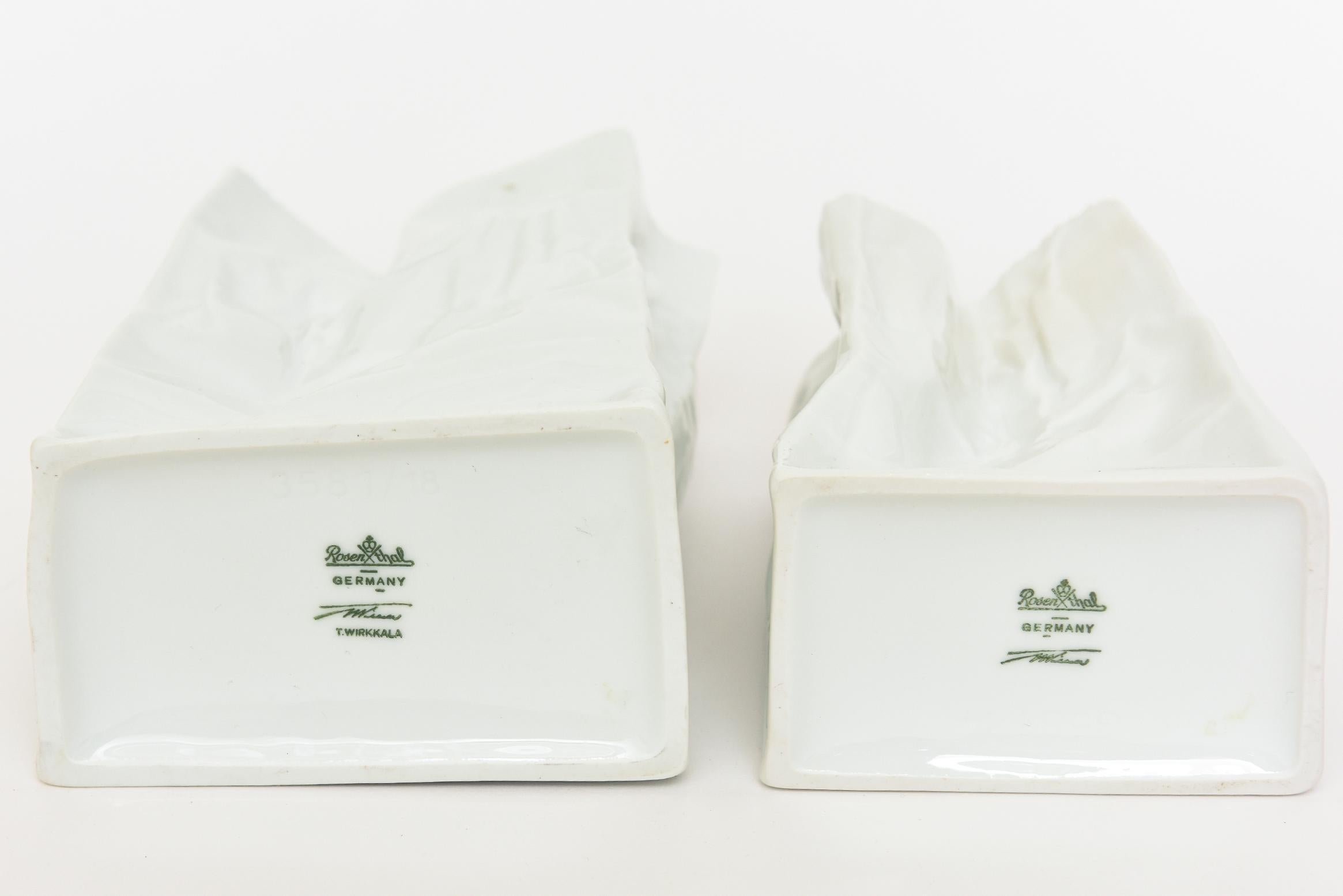 Rosenthal Vintage White Glazed Ceramic Crushed Do Not Litter Bags Signed Pair of 1