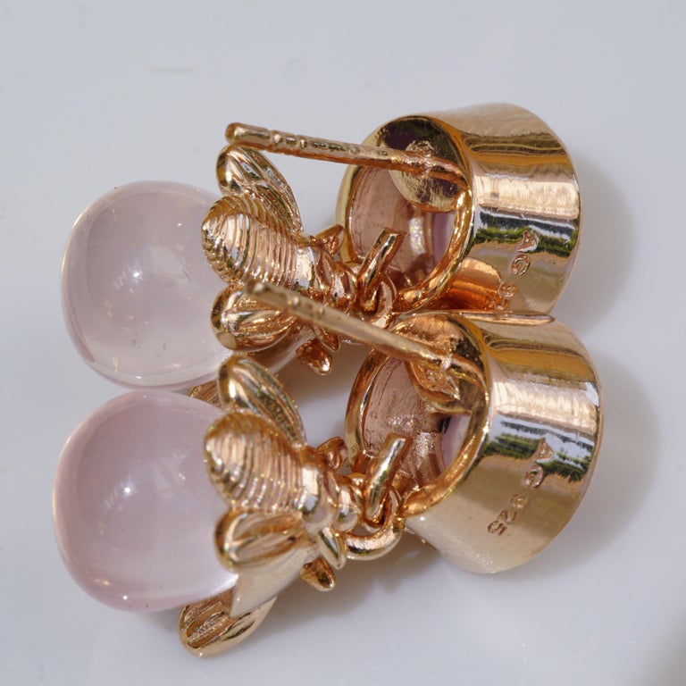 Rosequartz Bee Earstuds Made by Famous Jewelry Designer Chilango / Silver  Plated For Sale at 1stDibs