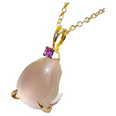 Rose Gold 4 ct Rose Quartz & Pink Sapphire Drop Pendant Necklace, Italy, so cute