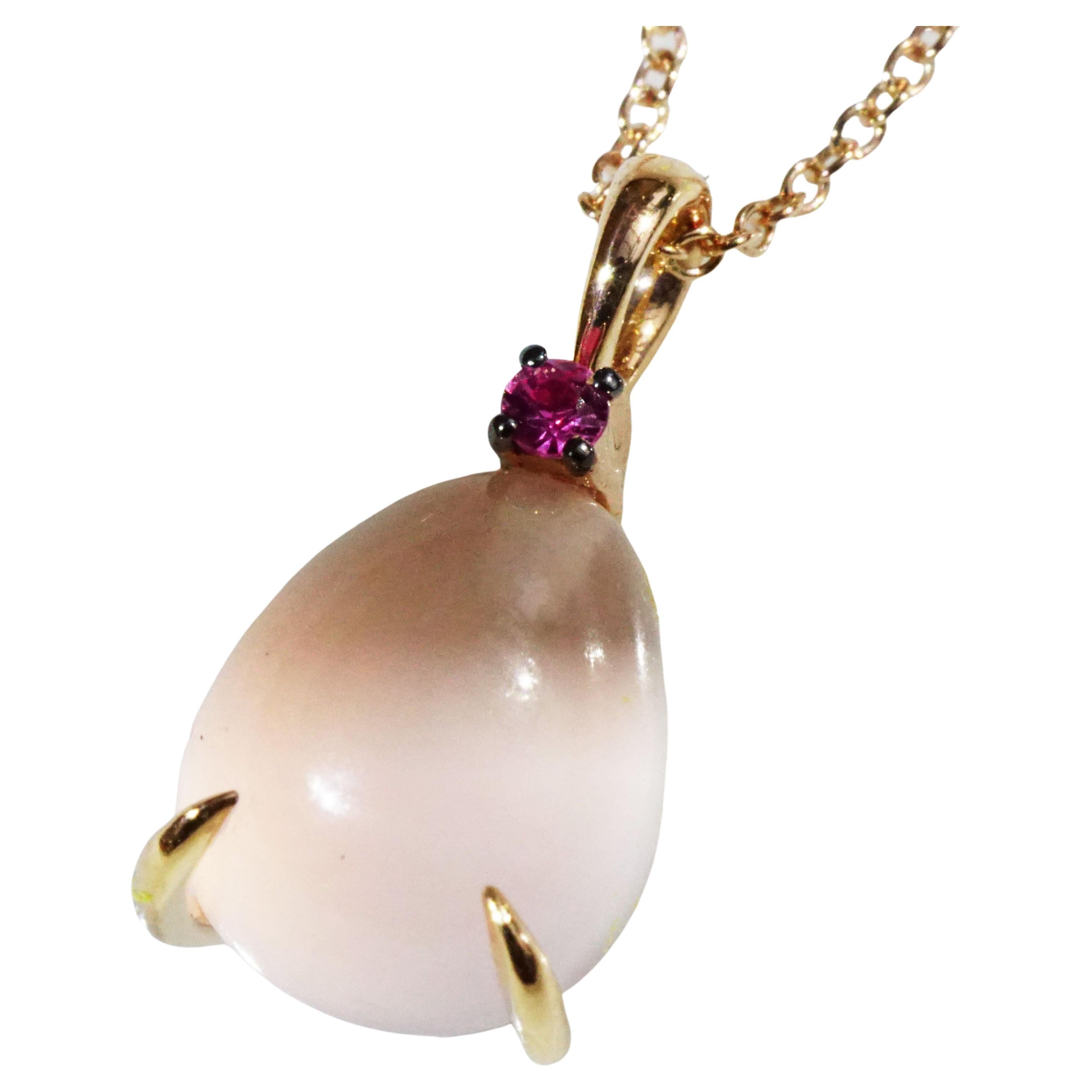 Cabochon Rosequartz Pink Saphire Drop Pendant So Sweet Made in Italy Finest Quality For Sale