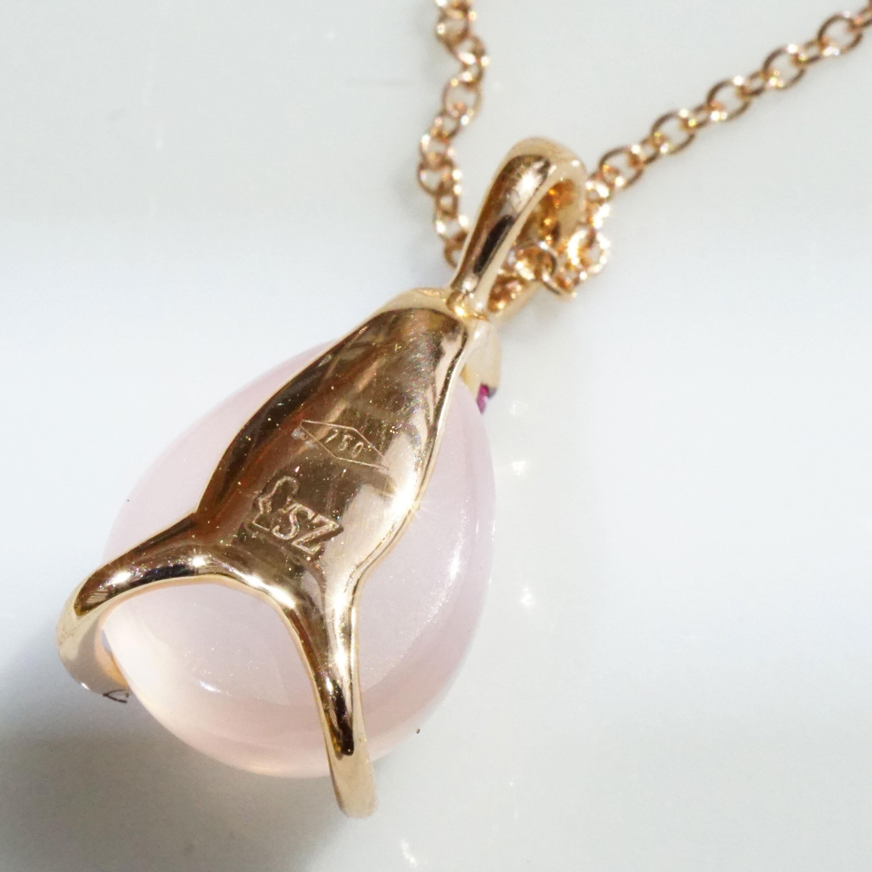 Rosequartz Pink Saphire Drop Pendant So Sweet Made in Italy Finest Quality In New Condition For Sale In Viena, Viena