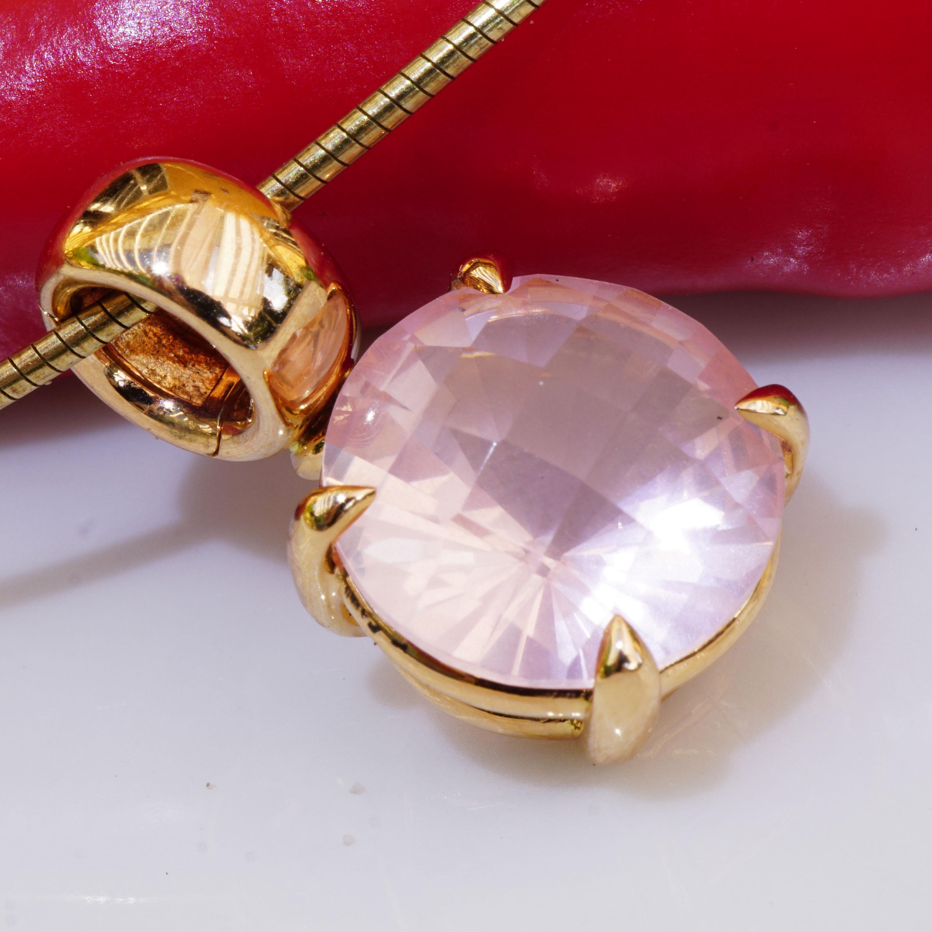 Ciondolo Rosequarz 18 kt Solido artigianale Rosequartz made in Italy in vendita 4