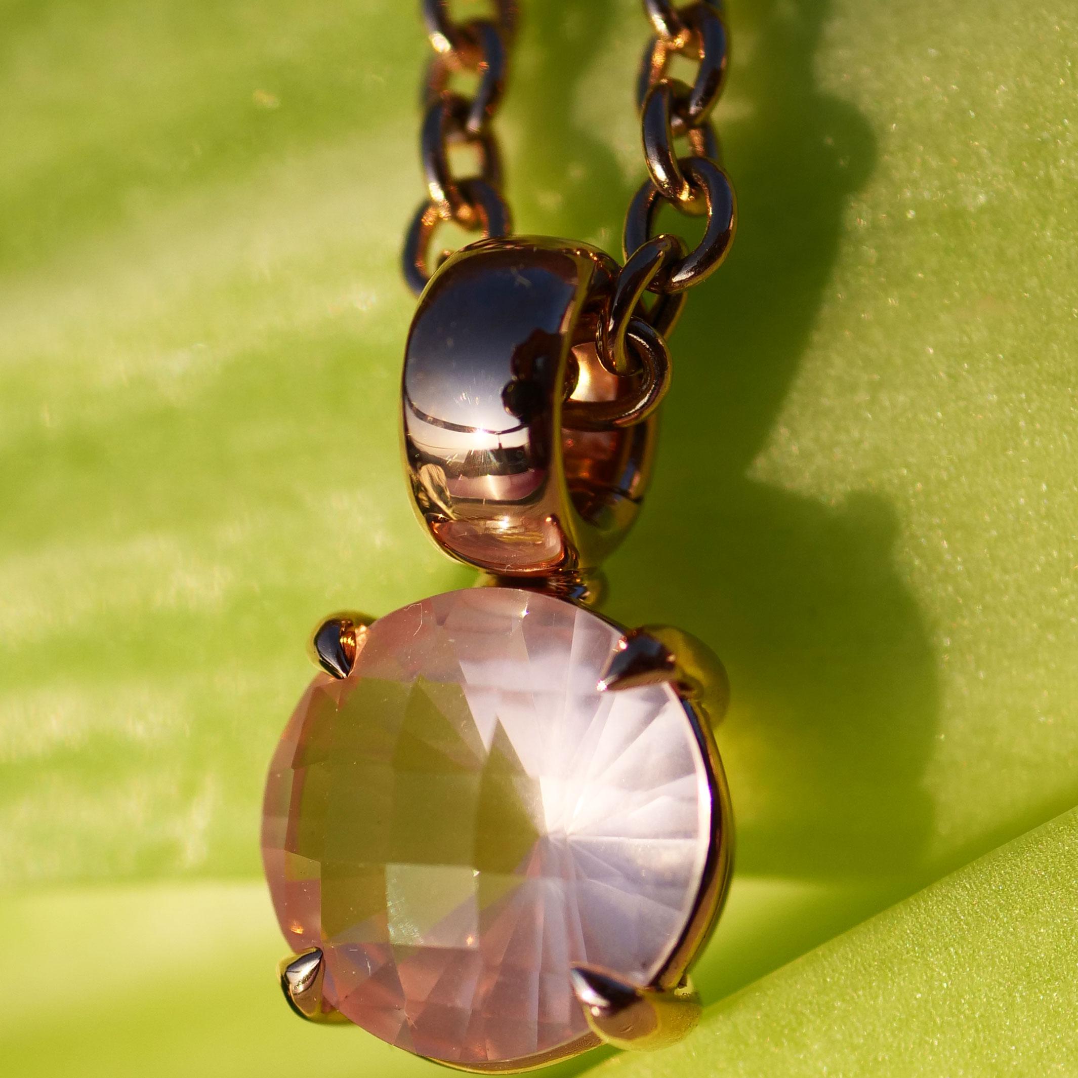 da uomo o donna Ciondolo Rosequarz 18 kt Solido artigianale Rosequartz made in Italy in vendita