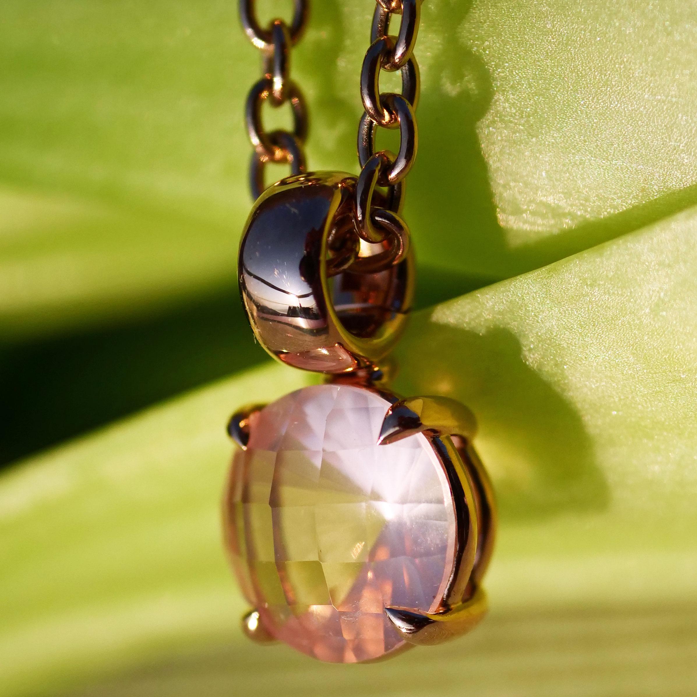Ciondolo Rosequarz 18 kt Solido artigianale Rosequartz made in Italy in vendita 1