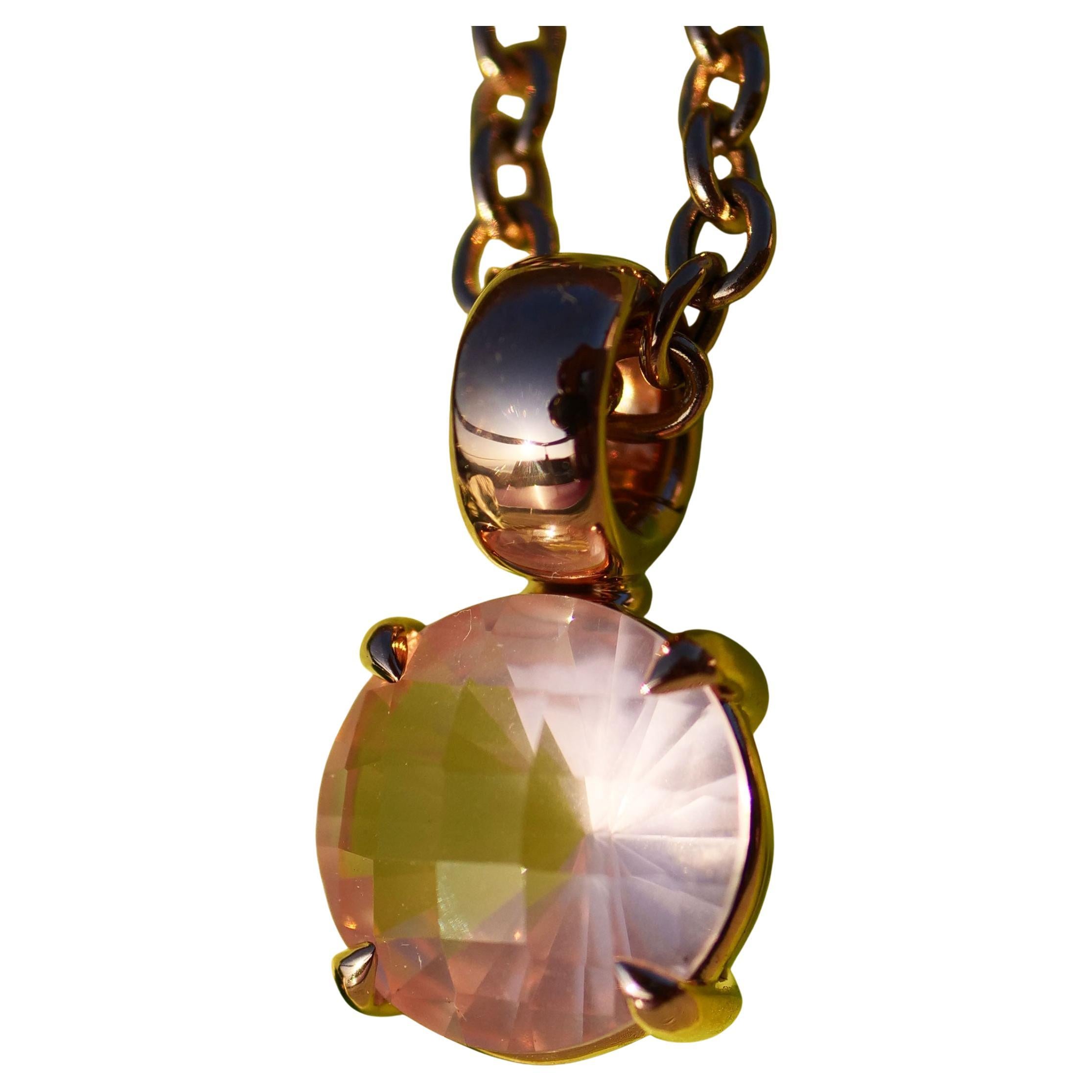 Taglio rotondo Ciondolo Rosequarz 18 kt Solido artigianale Rosequartz made in Italy in vendita