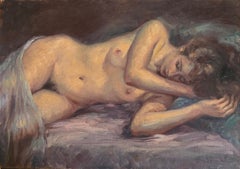Nudo reclinato olio su tela dipinto donna