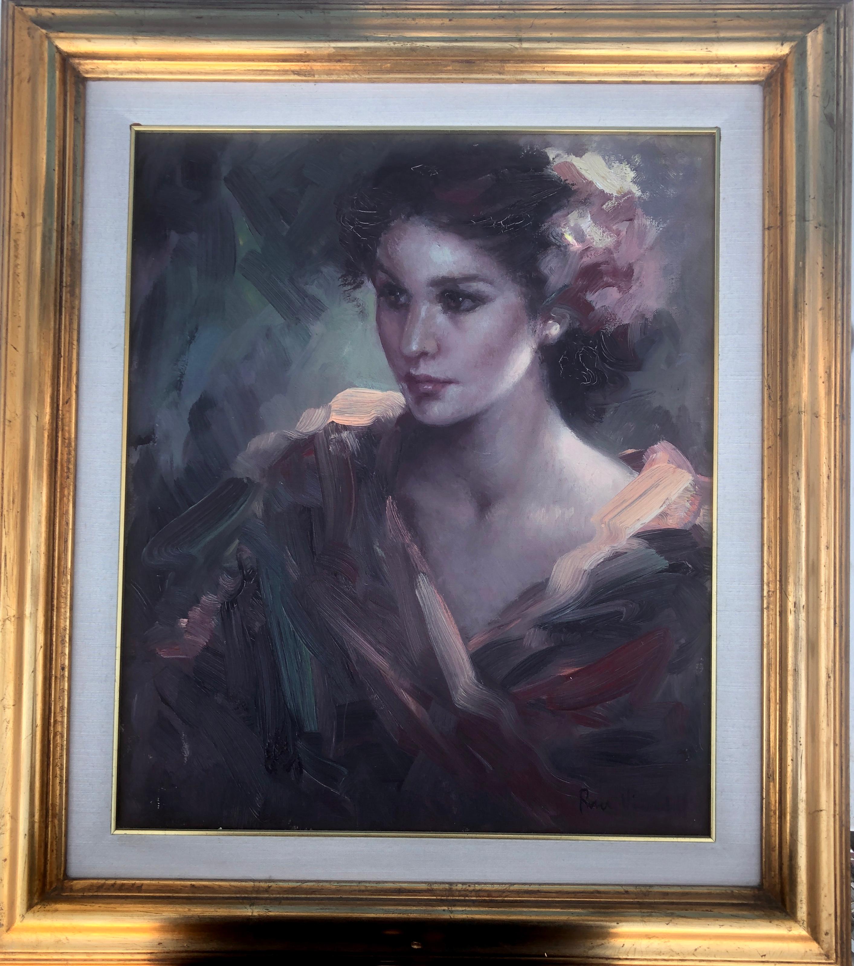 Young woman oil on canvas painting - Painting by Roser Vinardell