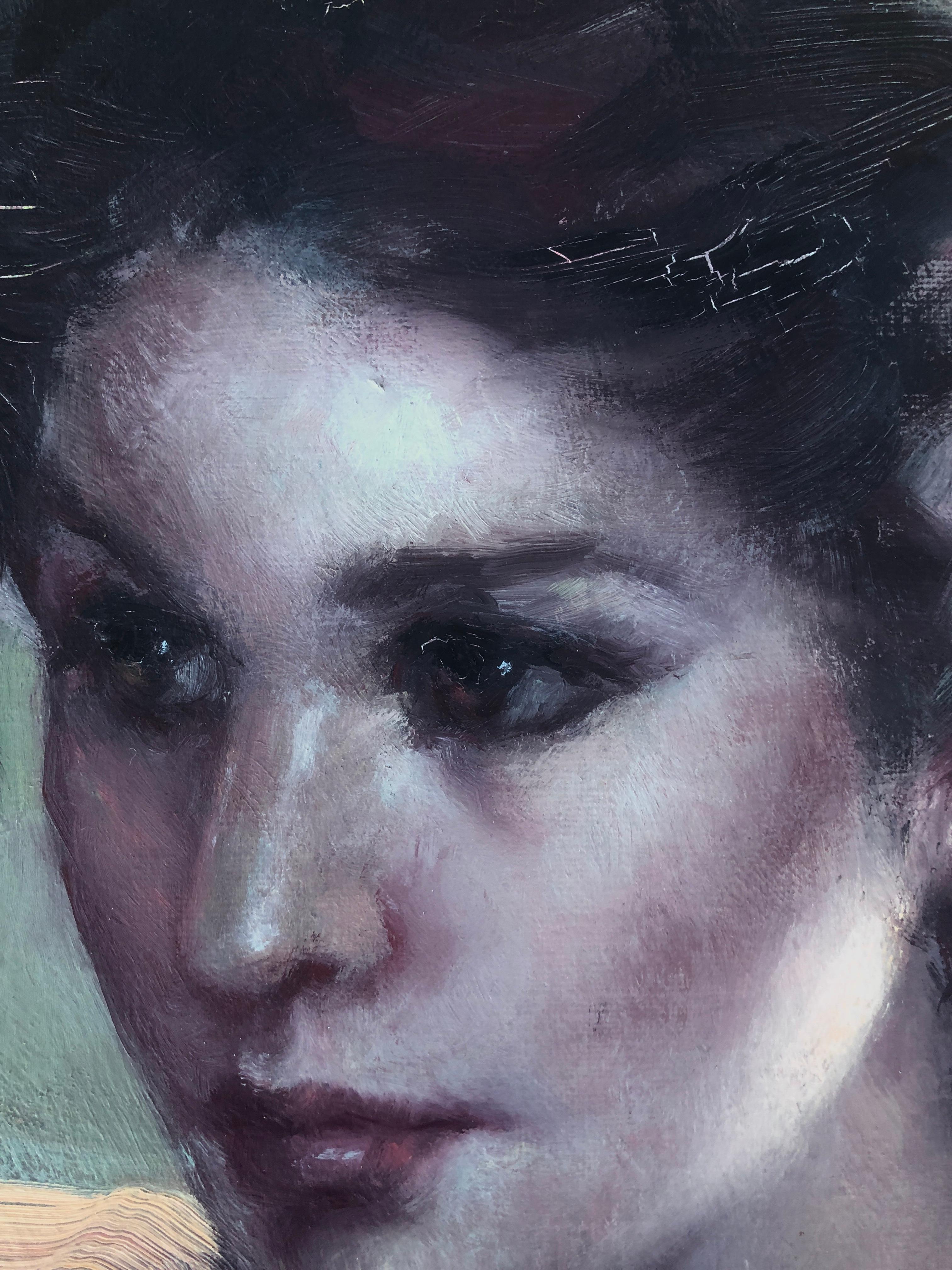 Young woman oil on canvas painting - Post-Modern Painting by Roser Vinardell