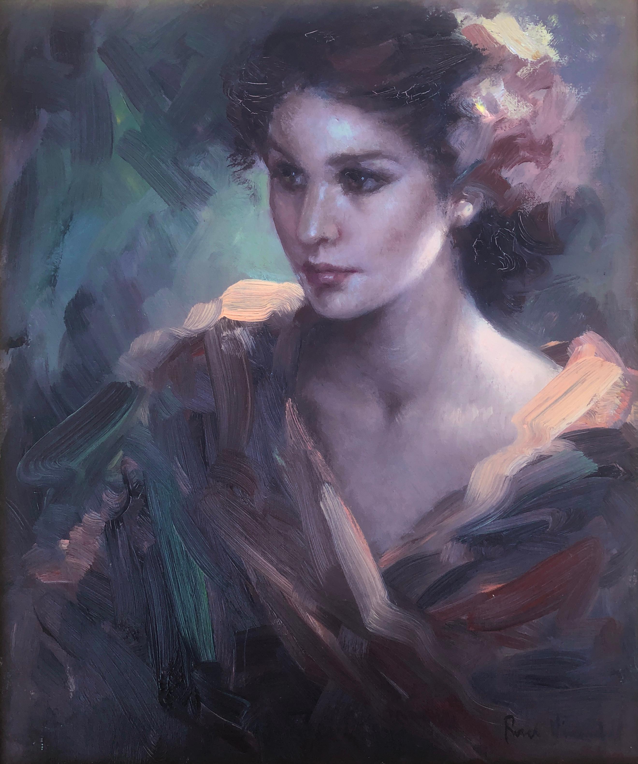 Portrait Painting Roser Vinardell - Jeune femme peinture à l'huile sur toile
