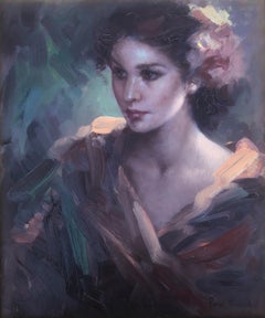 Young woman oil on canvas painting