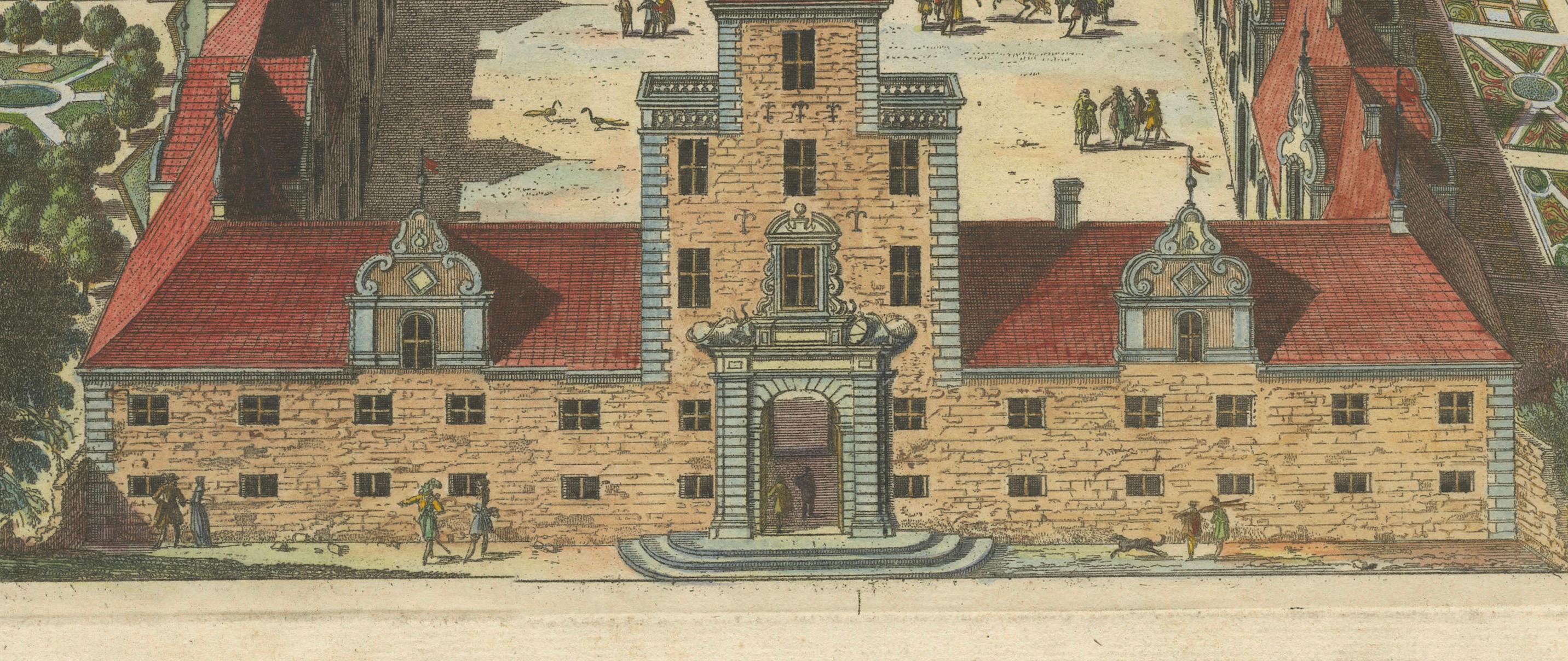 Engraved Rosersberg Castle and Gardens in the Swedish Baroque Era, 1690 For Sale