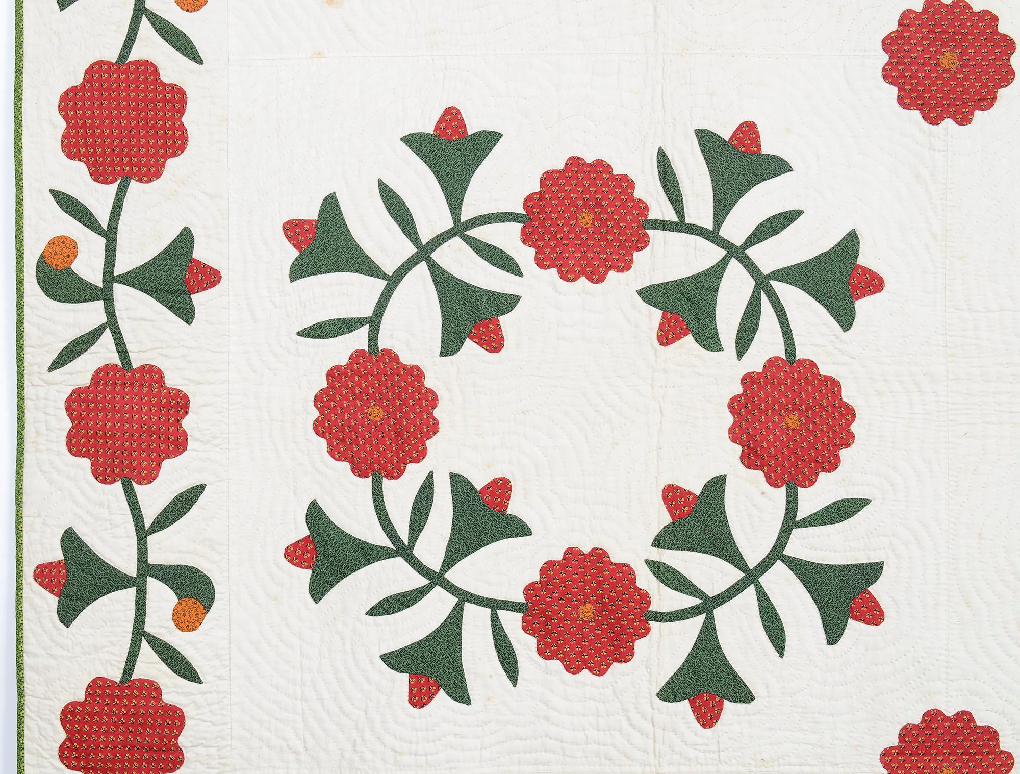 Appliqué Roses and Bells Quilt For Sale