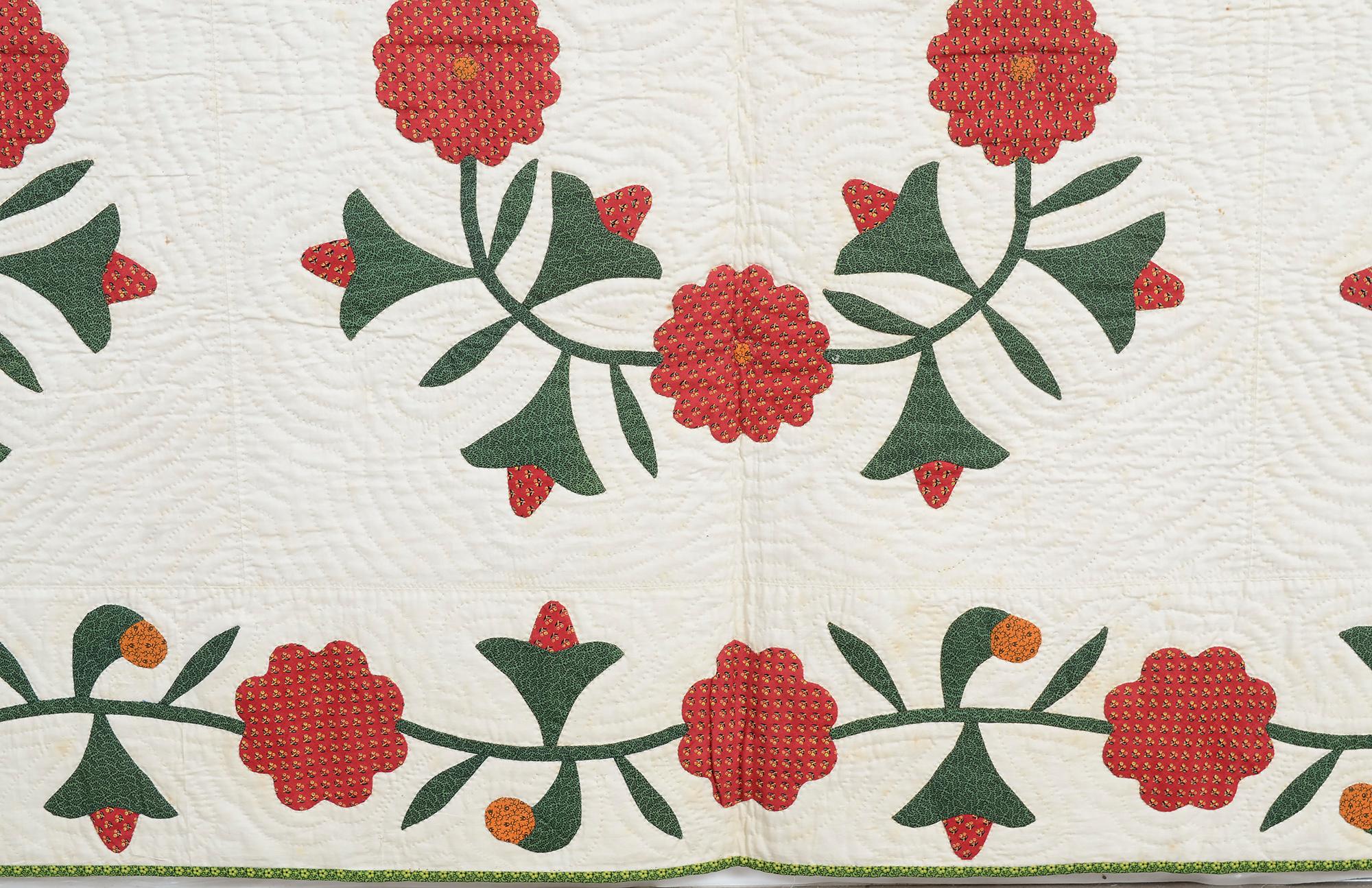 Late 19th Century Roses and Bells Quilt For Sale