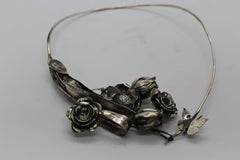 Roses and Butterfly Sterling Silver Choker, Handmade, Italy