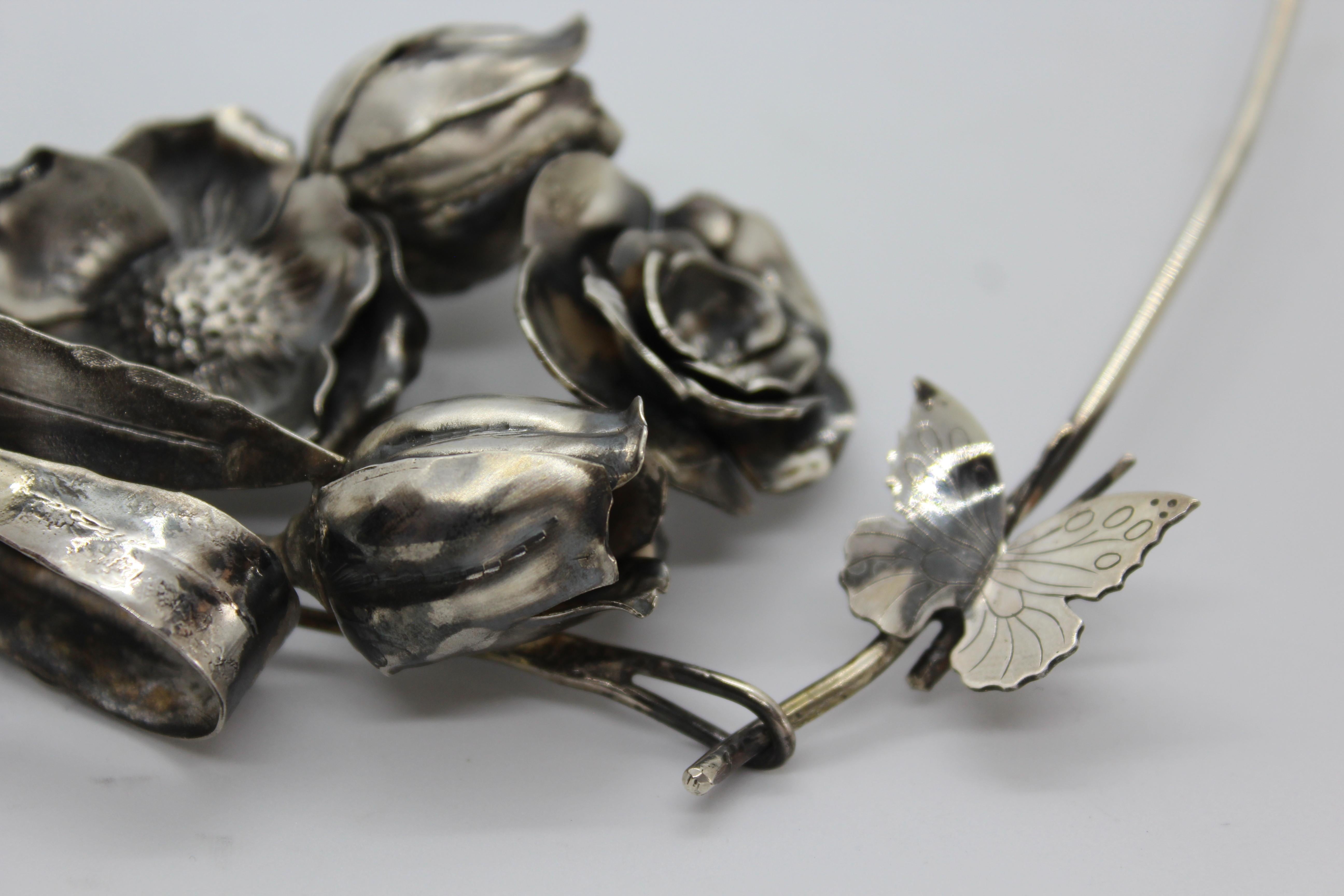 Donna Girocollo in argento 925 con rose e farfalle, fatto a mano, Italia in vendita