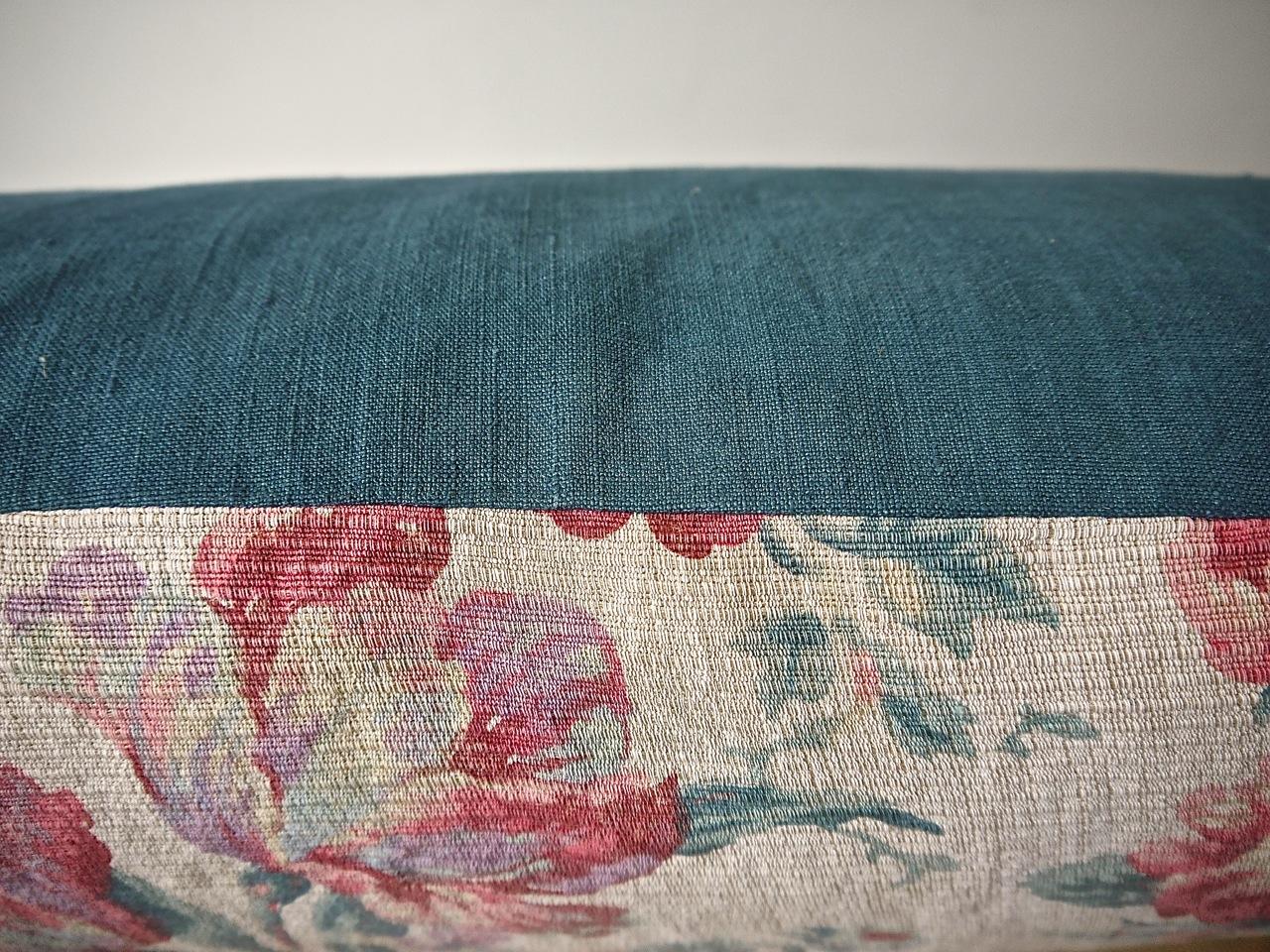 20th Century Roses and Tulips Linen Pillow French For Sale