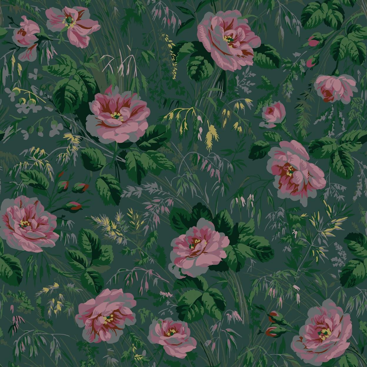 French 'Roses de Monet‘ wallpaper by Papier Français, collection BNF N°1 For Sale