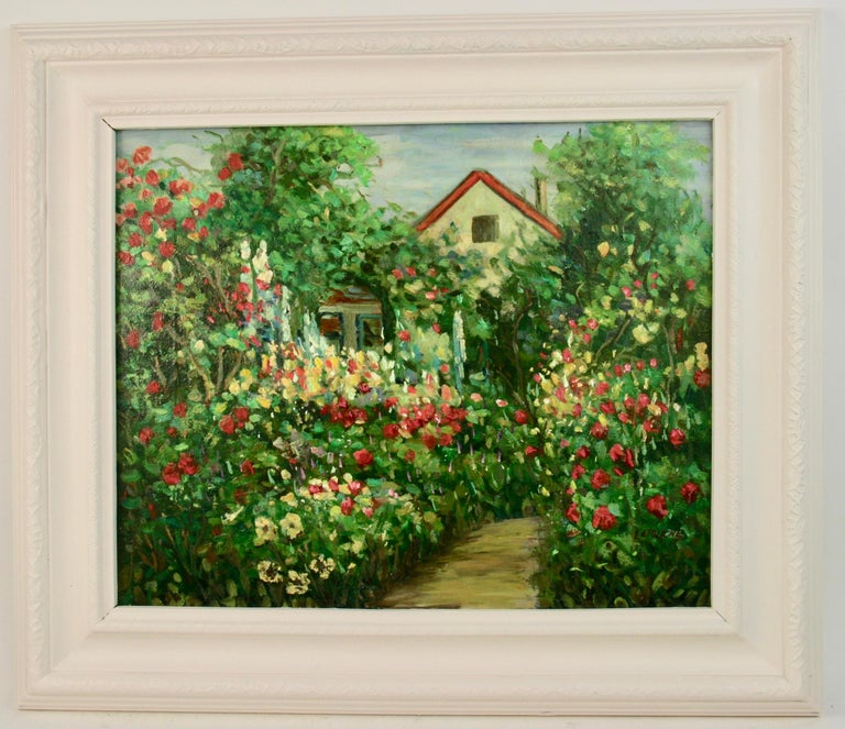 Acrylic English Country  Garden Landscape Painting For Sale