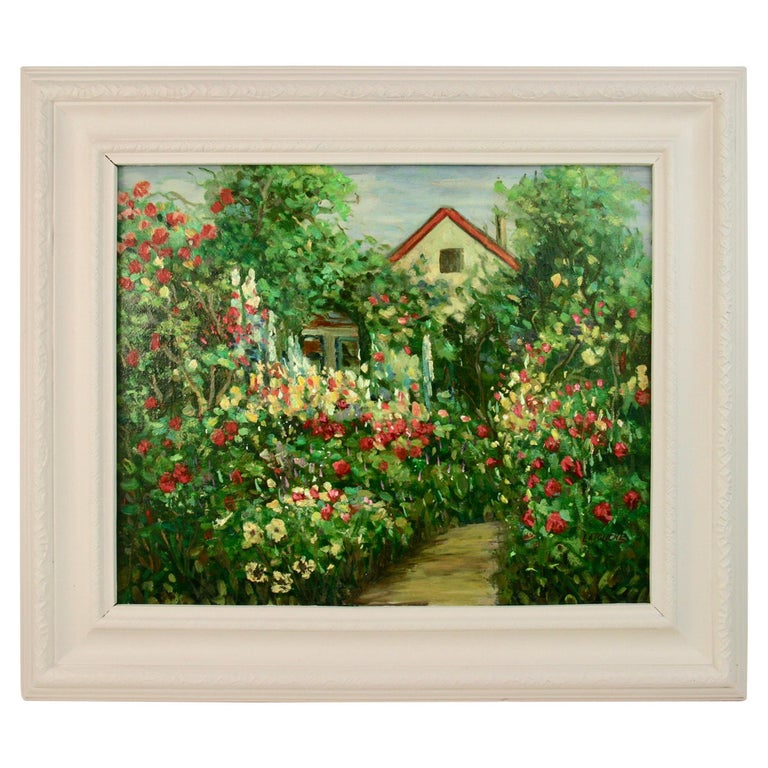 English Country  Garden Landscape Painting For Sale