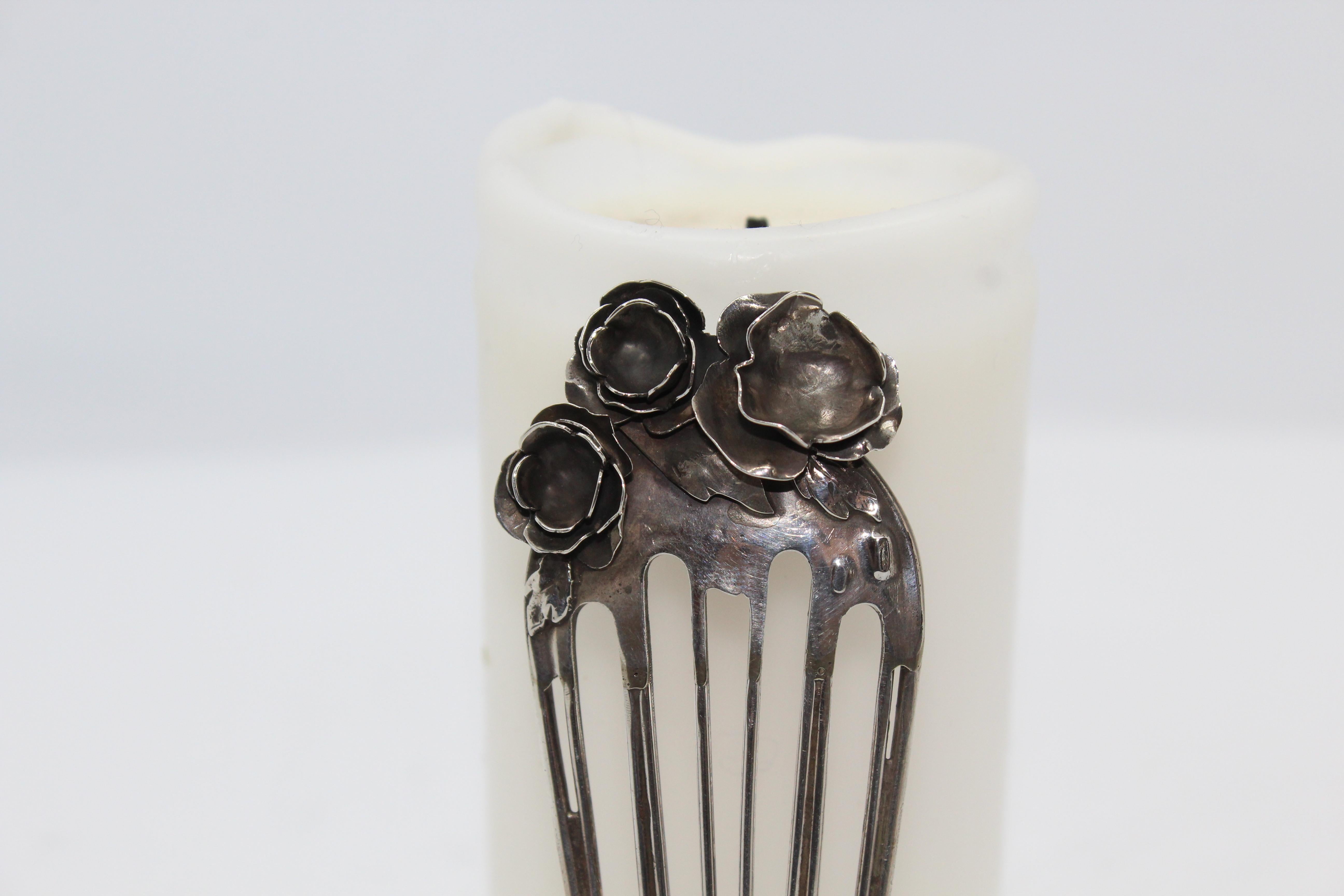 Roses Hairpin, Sterling Silver, Handmade, Italy In New Condition For Sale In Firenze, IT