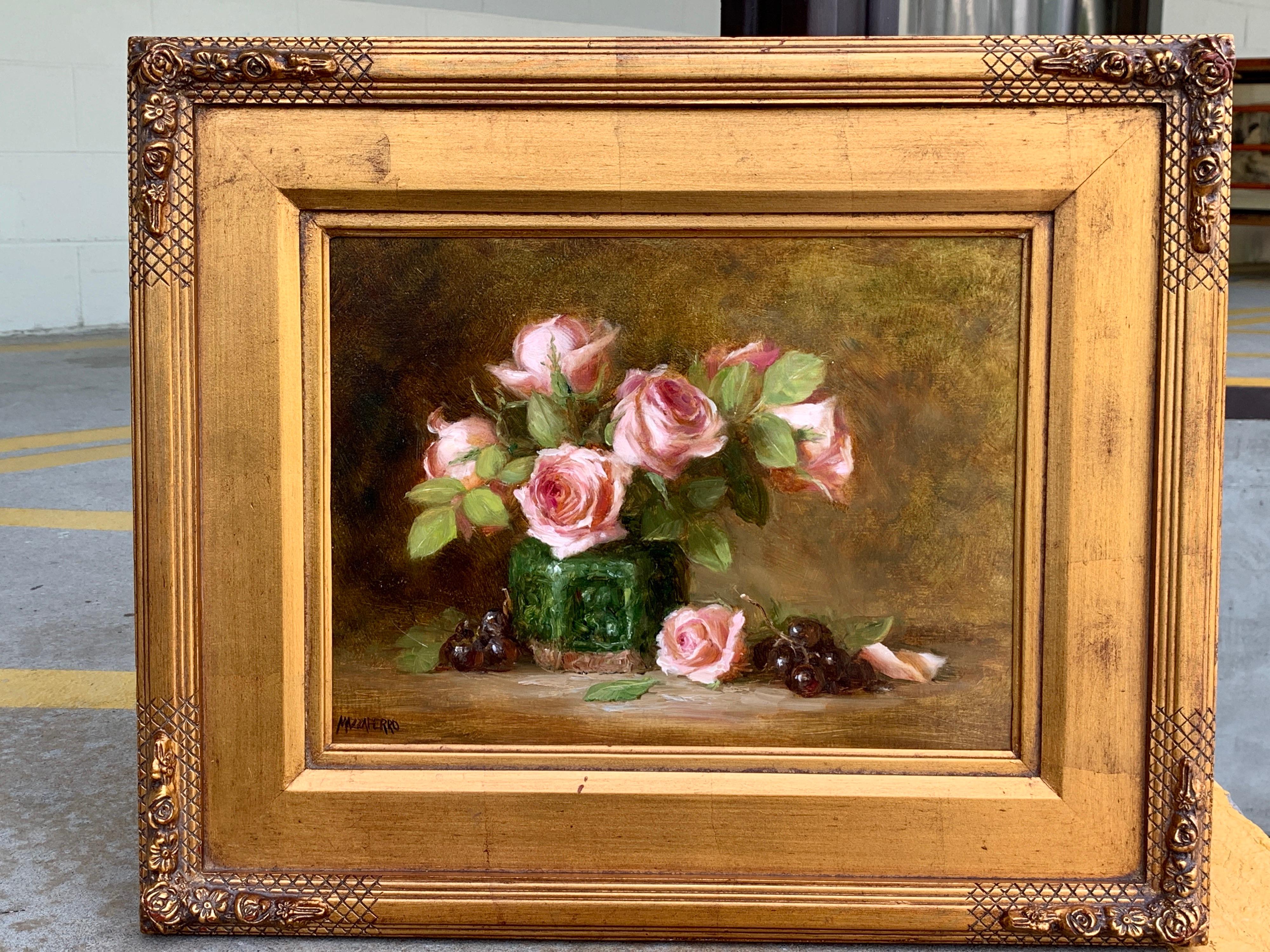 Roses in a Green Chinese Export Jar Still Life by, Lucy Mazzaferro  1