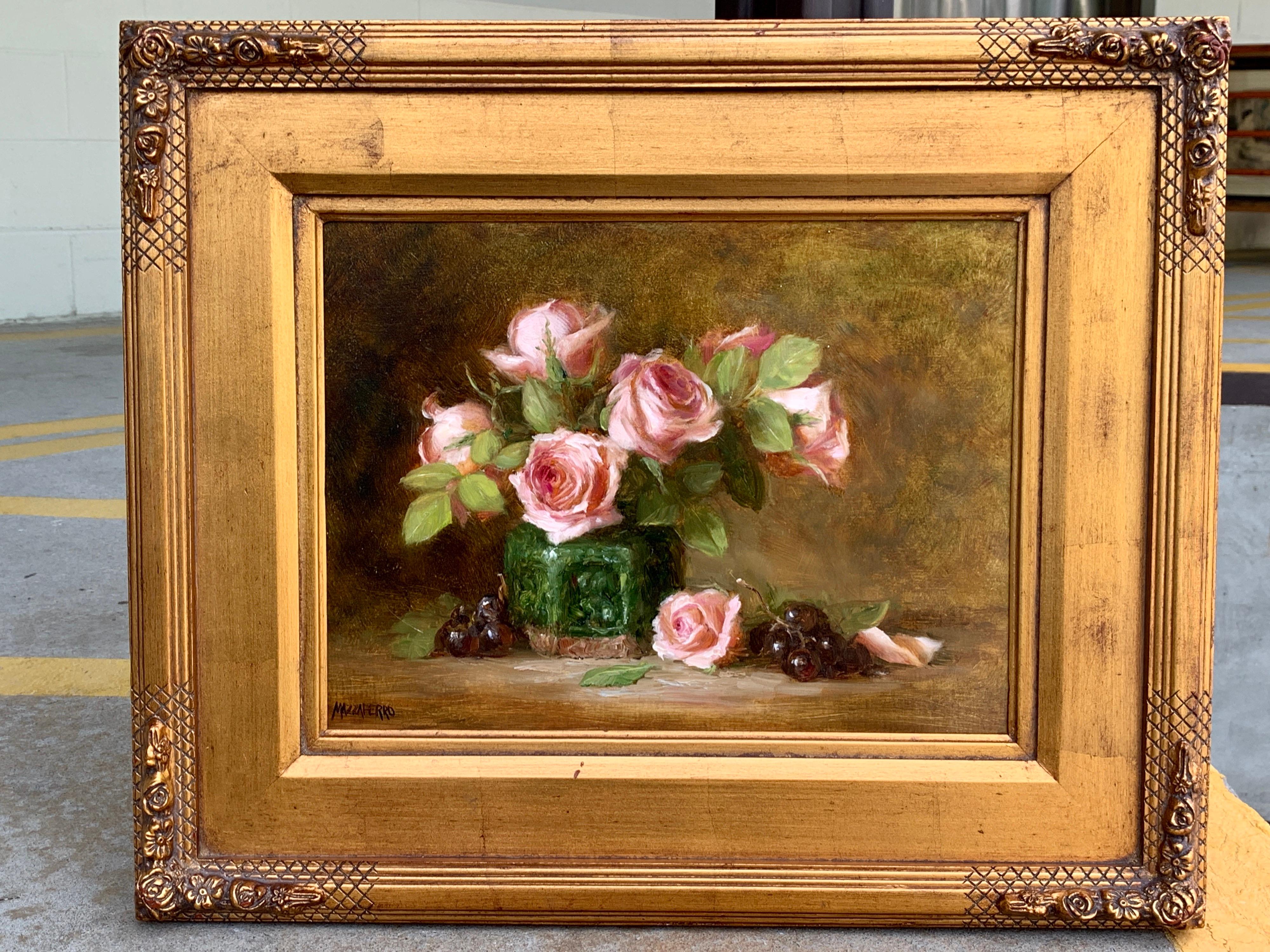Roses in a Green Chinese Export Jar Still Life by, Lucy Mazzaferro 1
