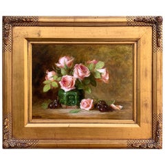 Roses in a Green Chinese Export Jar Still Life by, Lucy Mazzaferro 