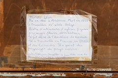 Roses in Blue Vase on Table, Oiled Painting, Early 20th Century