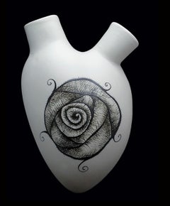 "Roses" Heart Vases, 8 Pieces, Handmade in Italy, Porcelain, Wall decor, Luxury