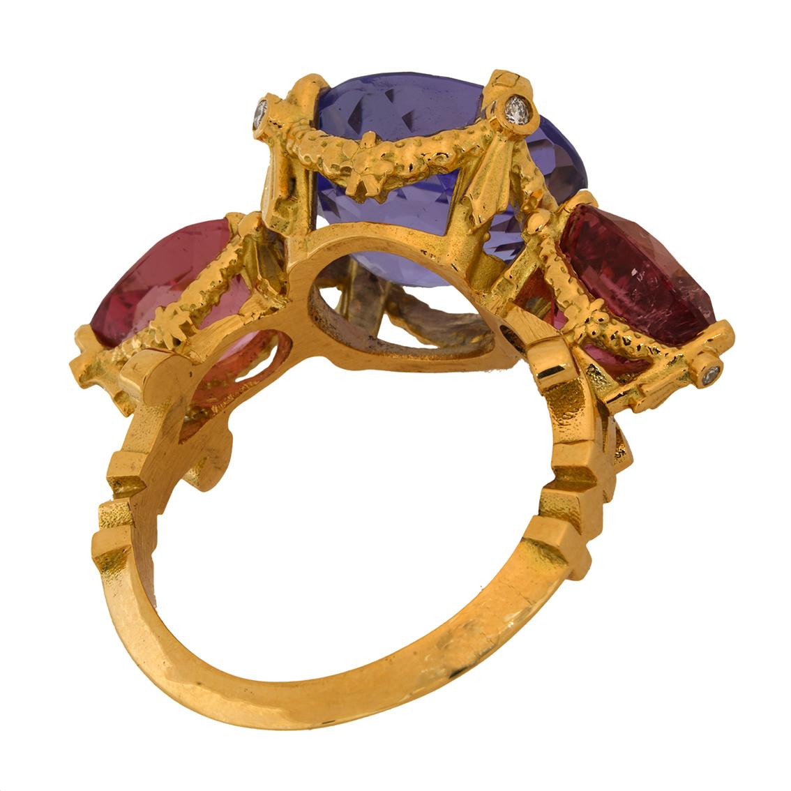 Tanzanite, Tourmalines, Diamonds gold ring  For Sale 4