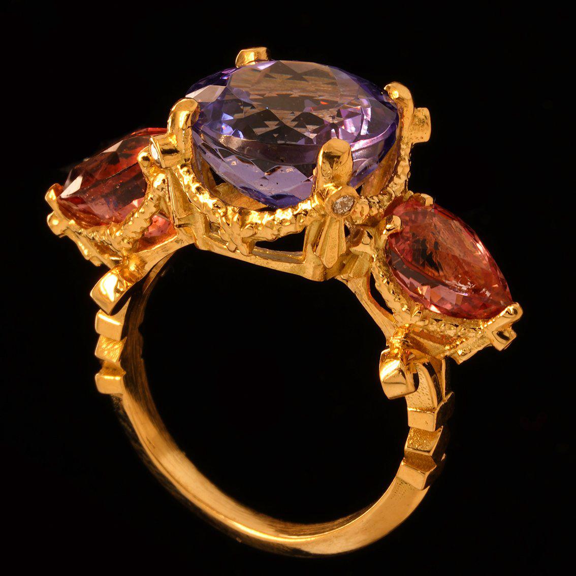 Tanzanite, Tourmalines, Diamonds gold ring  For Sale 7