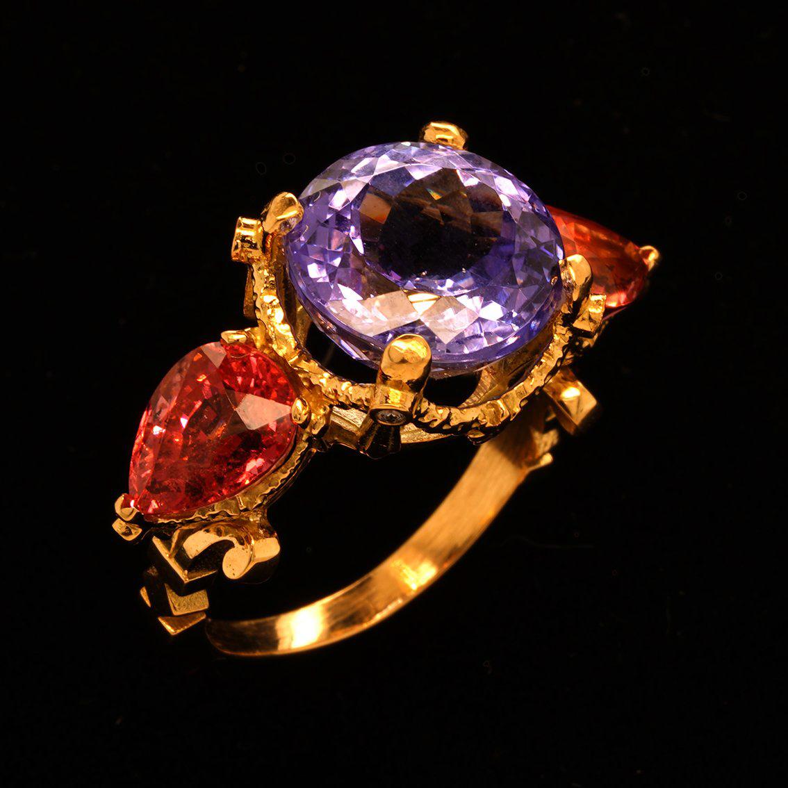 Tanzanite, Tourmalines, Diamonds gold ring  For Sale 9