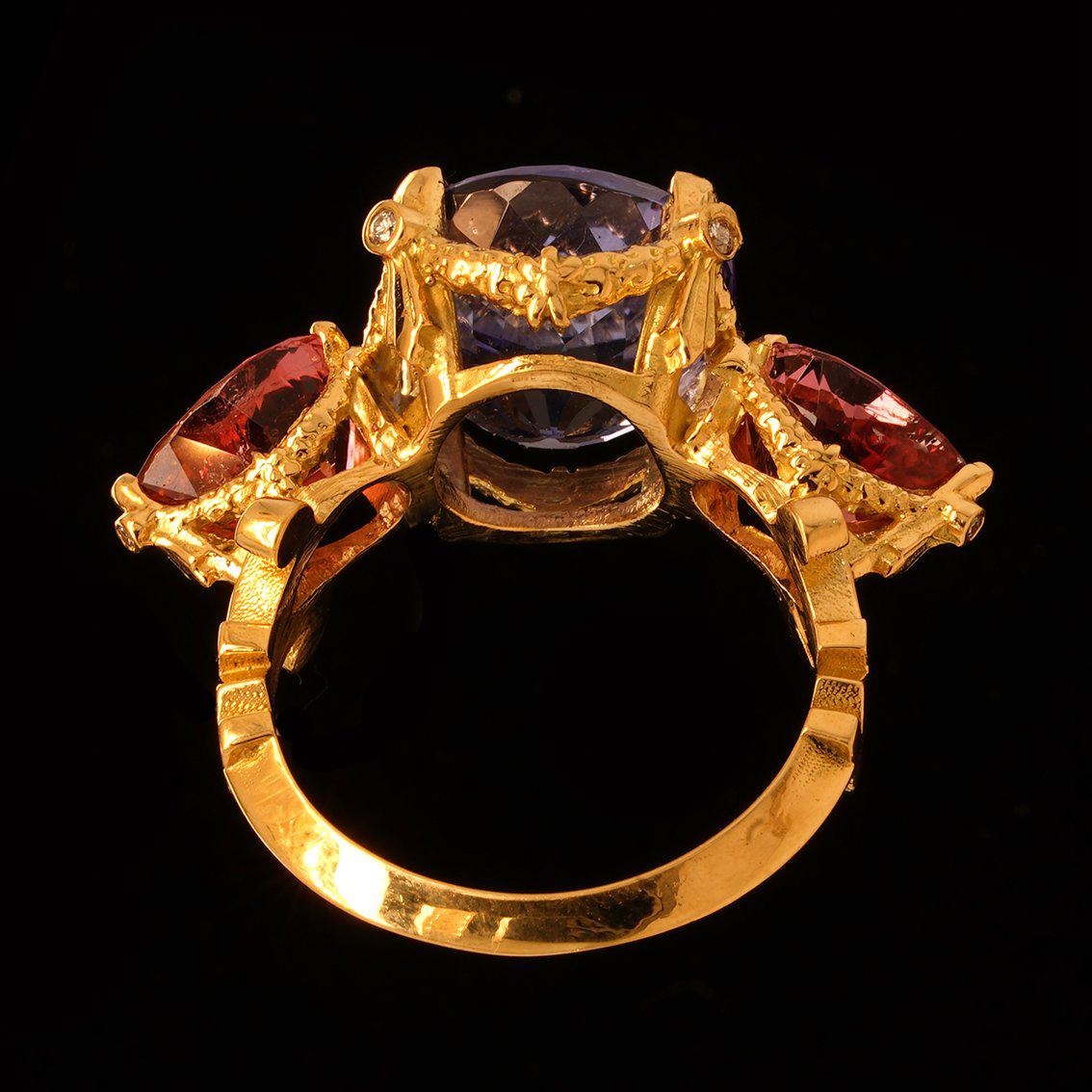 Tanzanite, Tourmalines, Diamonds gold ring  For Sale 10