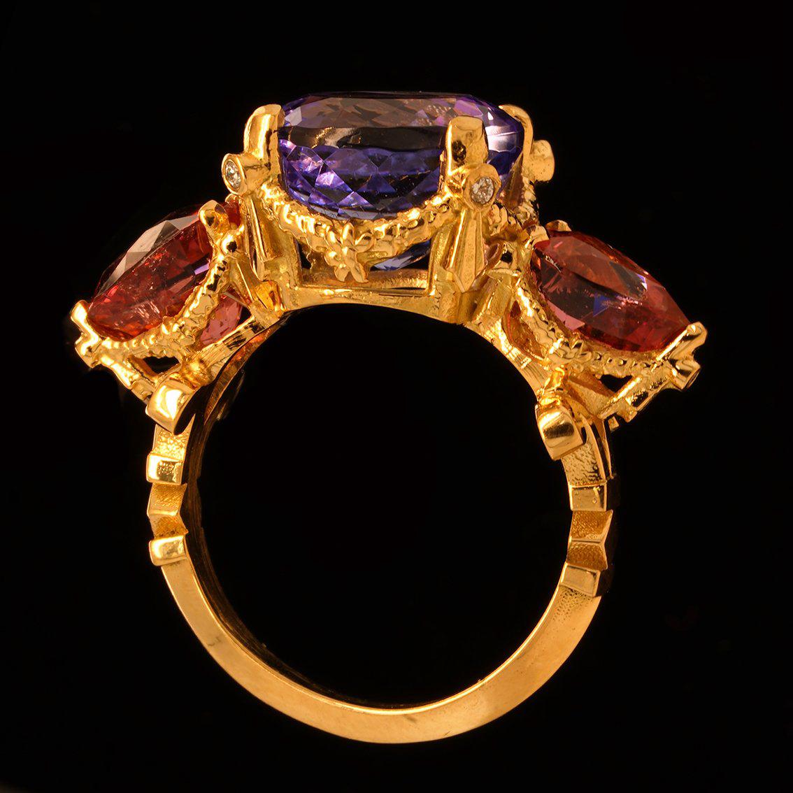 Tanzanite, Tourmalines, Diamonds gold ring  For Sale 11