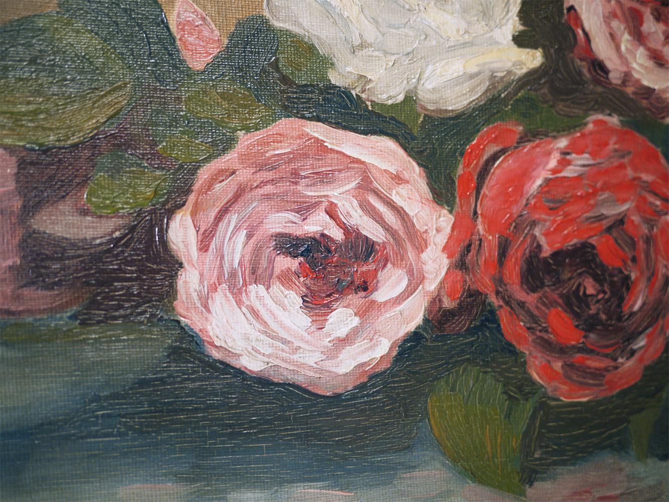Oiled Flowers Oil Painting, Still Life with roses, 1950