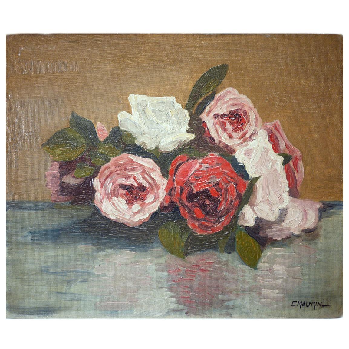 Flowers Oil Painting, Still Life with roses, 1950