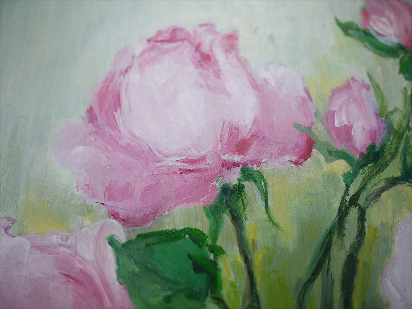 Roses Oil Painting, Still Life with Flowers, 1950 In Excellent Condition In Albignasego, IT