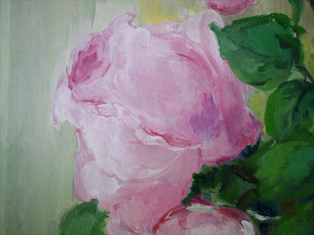 Mid-20th Century Roses Oil Painting, Still Life with Flowers, 1950