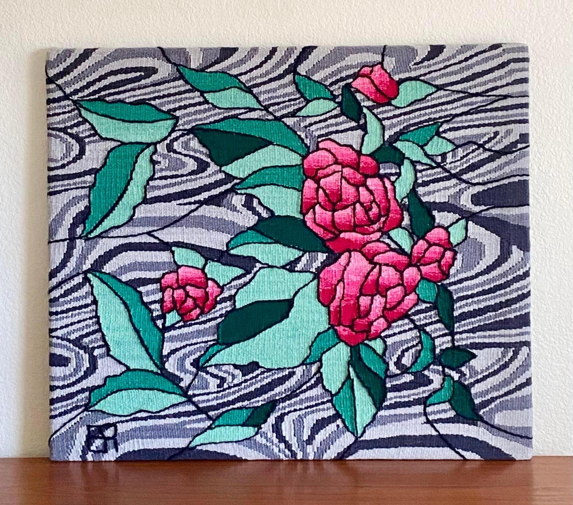 Tapisserie de roses sur fond psychédélique Bon état - En vente à Round Top, TX