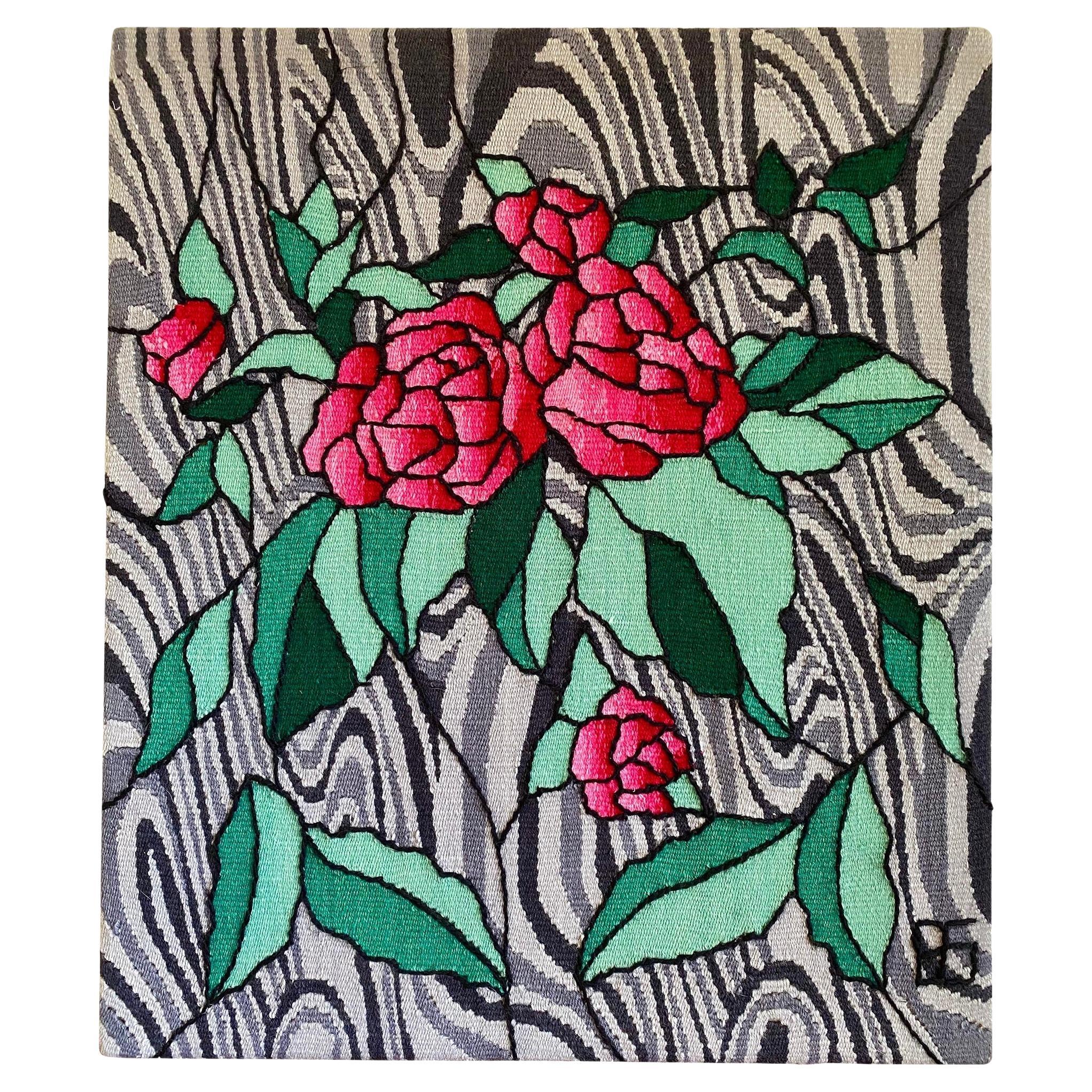 Tapisserie de roses sur fond psychédélique en vente