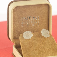 Roses Rock Crystal Carved 14 Karat Gold Stud Handmade Italian Earrings