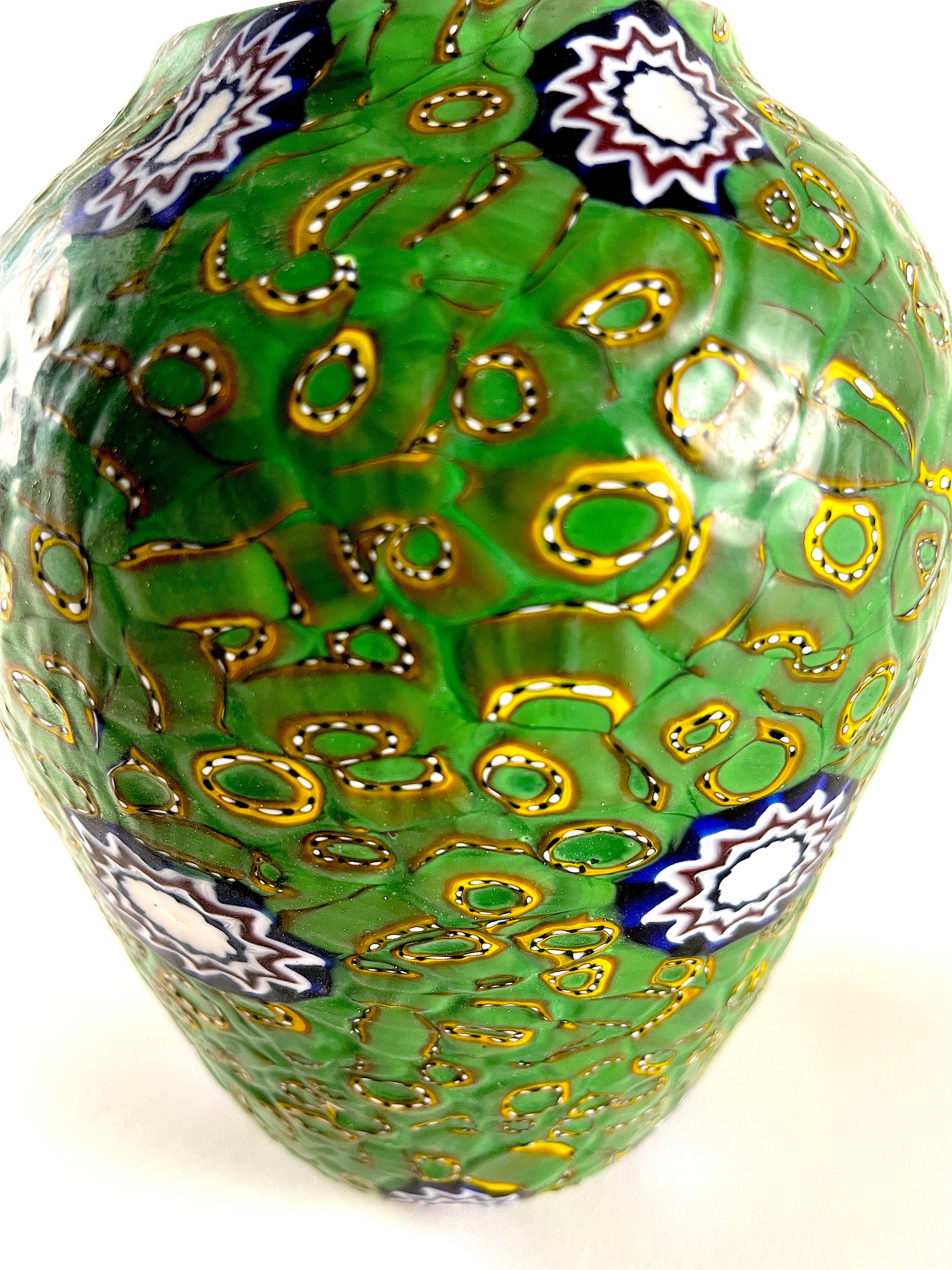 Arts and Crafts ROSETA murrina, with green and gold, by FRATELLI TOSO MURANO, 1950 circa For Sale